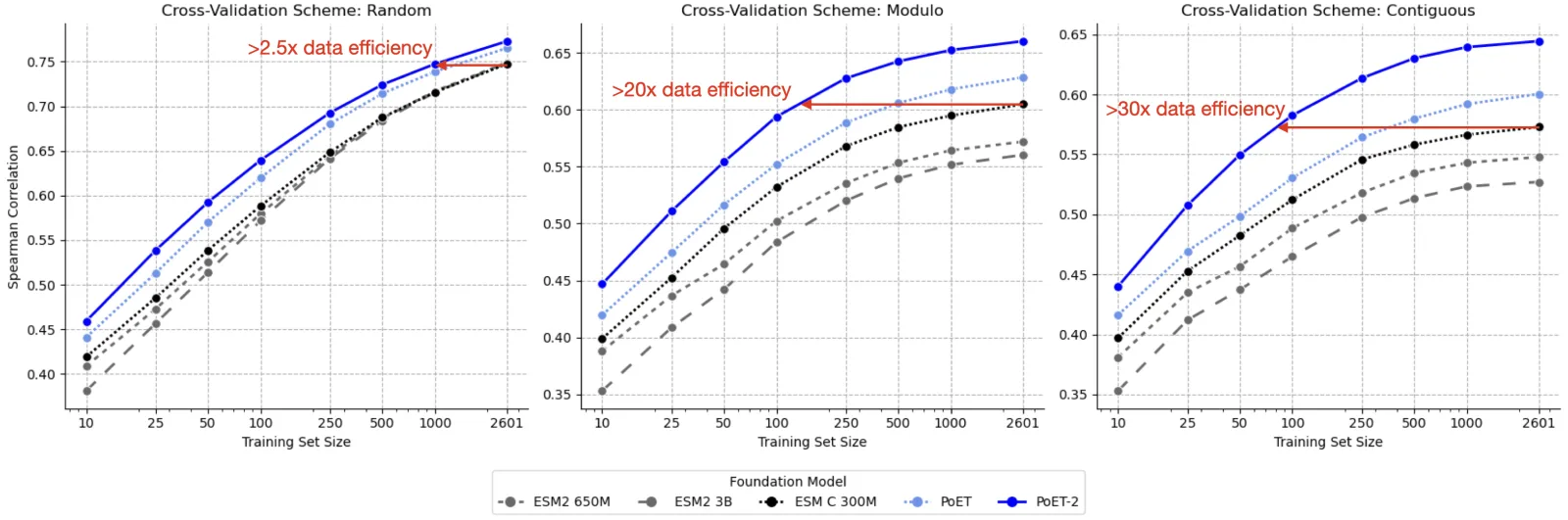 Diagram showing training and evaluation of property prediction models using PoET-2 representations